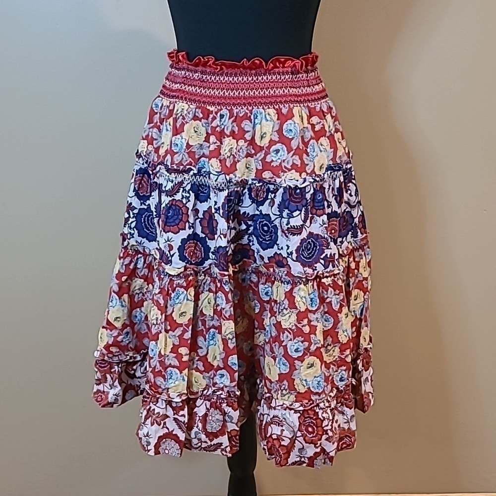 BOHEMIAN Tiered Floral Print Flowy Swing Skirt, Frida Kahlo Vibes, Size Small - Picture 7 of 12